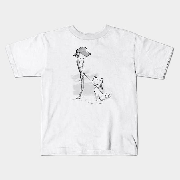 Walking the dog Kids T-Shirt by Jason's Doodles